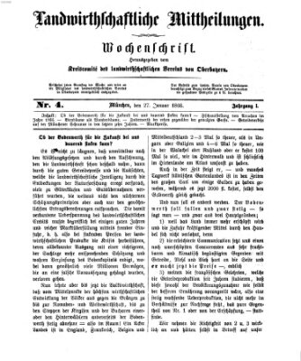 Landwirthschaftliche Mittheilungen Samstag 27. Januar 1866