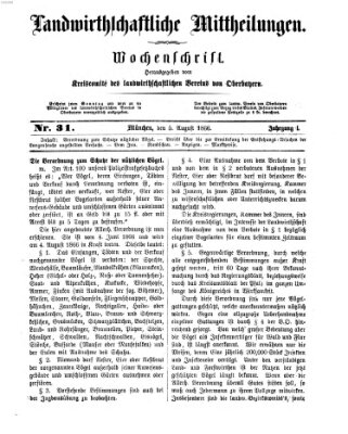 Landwirthschaftliche Mittheilungen Sonntag 5. August 1866