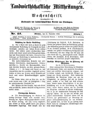 Landwirthschaftliche Mittheilungen Sonntag 25. November 1866