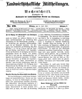 Landwirthschaftliche Mittheilungen Sonntag 21. Juli 1867