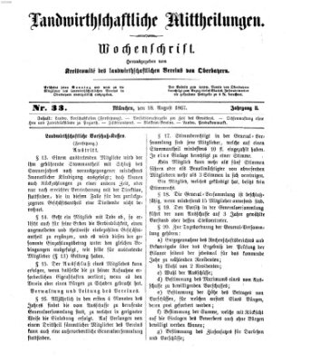 Landwirthschaftliche Mittheilungen Sonntag 18. August 1867