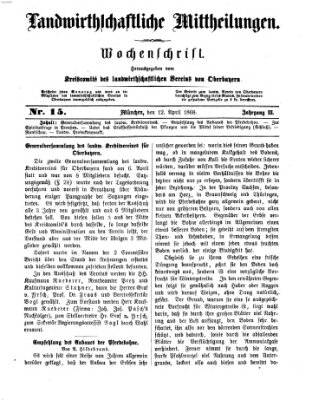 Landwirthschaftliche Mittheilungen Sonntag 12. April 1868