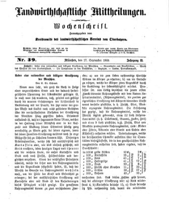 Landwirthschaftliche Mittheilungen Sonntag 27. September 1868