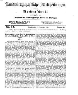 Landwirthschaftliche Mittheilungen Sonntag 22. November 1868