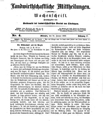 Landwirthschaftliche Mittheilungen Sonntag 24. Januar 1869