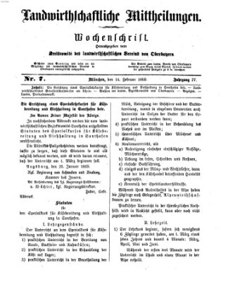Landwirthschaftliche Mittheilungen Sonntag 14. Februar 1869