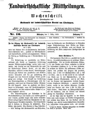 Landwirthschaftliche Mittheilungen Sonntag 7. März 1869