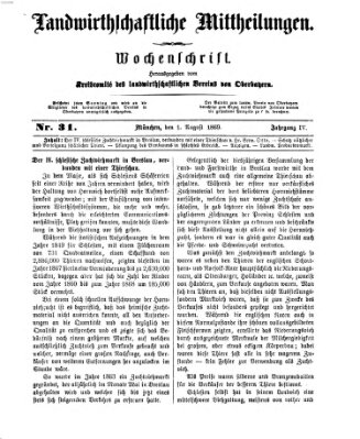 Landwirthschaftliche Mittheilungen Sonntag 1. August 1869