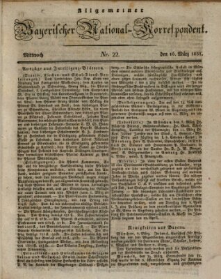 Allgemeiner bayerischer National-Korrespondent Mittwoch 16. März 1831