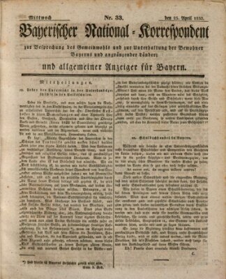 Bayerischer National-Korrespondent zur Besprechung des Gemeinwohls der Bewohner Bayerns und angränzender Länder (Allgemeiner bayerischer National-Korrespondent) Mittwoch 25. April 1832