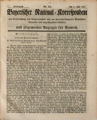 Bayerischer National-Korrespondent zur Besprechung des Gemeinwohls der Bewohner Bayerns und angränzender Länder (Allgemeiner bayerischer National-Korrespondent) Mittwoch 11. Juli 1832