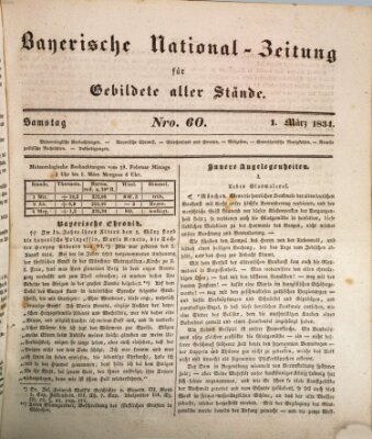 Bayerische National-Zeitung Samstag 1. März 1834