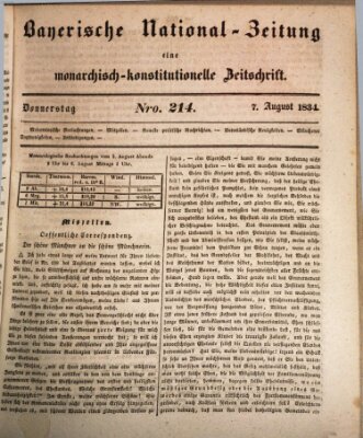 Bayerische National-Zeitung Donnerstag 7. August 1834