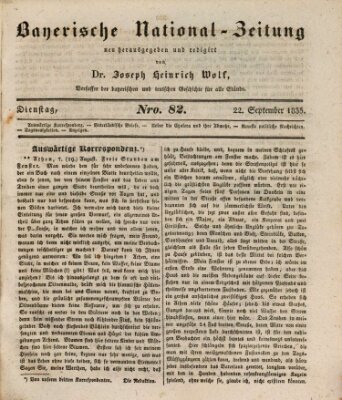 Bayerische National-Zeitung Dienstag 22. September 1835