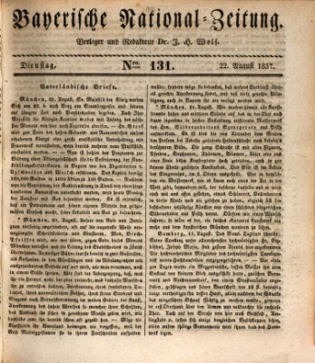 Bayerische National-Zeitung Dienstag 22. August 1837