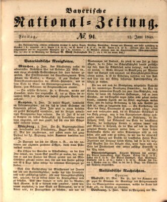Bayerische National-Zeitung Freitag 12. Juni 1840