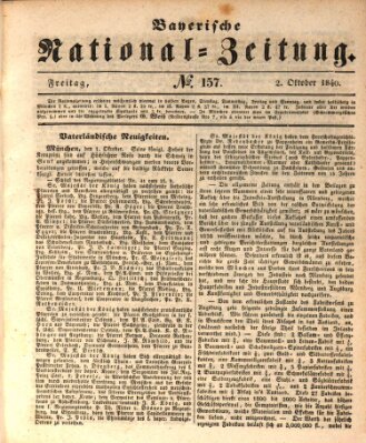 Bayerische National-Zeitung Freitag 2. Oktober 1840
