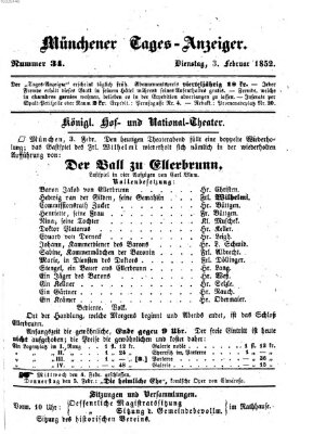 Münchener Tages-Anzeiger Dienstag 3. Februar 1852