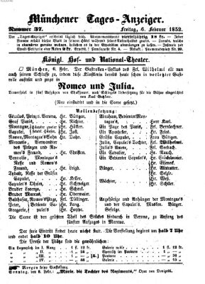 Münchener Tages-Anzeiger Freitag 6. Februar 1852