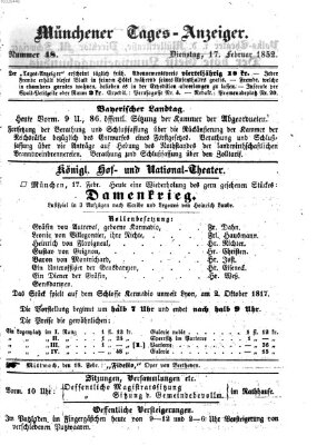 Münchener Tages-Anzeiger Dienstag 17. Februar 1852