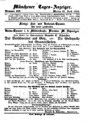 Münchener Tages-Anzeiger Montag 26. April 1852
