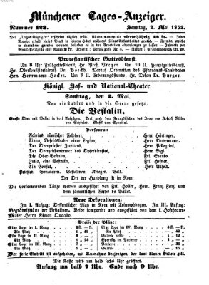 Münchener Tages-Anzeiger Sonntag 2. Mai 1852
