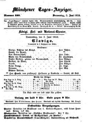 Münchener Tages-Anzeiger Donnerstag 3. Juni 1852