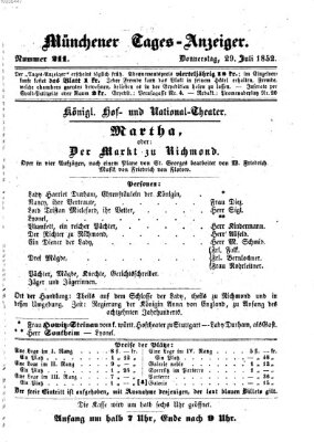 Münchener Tages-Anzeiger Donnerstag 29. Juli 1852