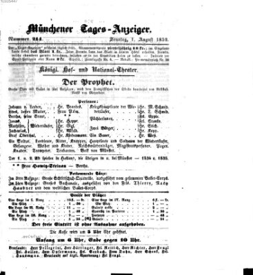 Münchener Tages-Anzeiger Sonntag 1. August 1852