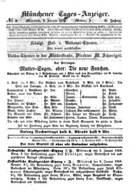 Münchener Tages-Anzeiger Mittwoch 2. Januar 1856