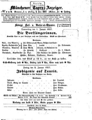 Münchener Tages-Anzeiger Donnerstag 1. Januar 1857