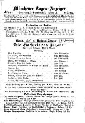 Münchener Tages-Anzeiger Donnerstag 3. Dezember 1857