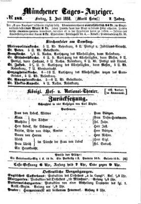 Münchener Tages-Anzeiger Freitag 2. Juli 1858