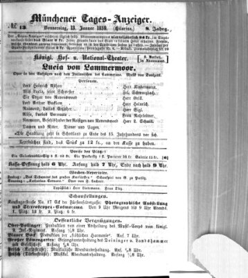 Münchener Tages-Anzeiger Donnerstag 13. Januar 1859