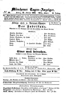 Münchener Tages-Anzeiger Freitag 10. Februar 1860