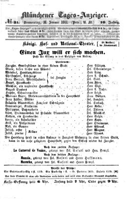 Münchener Tages-Anzeiger Donnerstag 31. Januar 1861