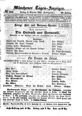 Münchener Tages-Anzeiger Freitag 2. Oktober 1863