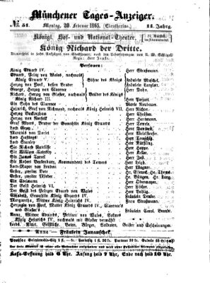 Münchener Tages-Anzeiger Montag 20. Februar 1865