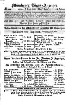 Münchener Tages-Anzeiger Freitag 7. April 1865