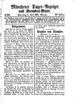 Münchener Tages-Anzeiger und Fremden-Blatt (Münchener Tages-Anzeiger) Donnerstag 5. April 1866
