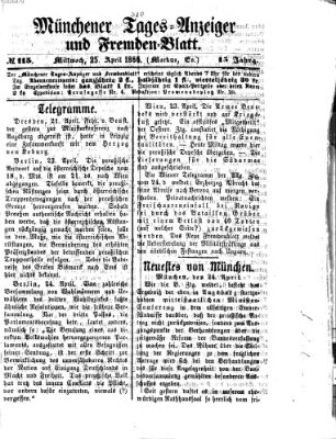 Münchener Tages-Anzeiger und Fremden-Blatt (Münchener Tages-Anzeiger) Mittwoch 25. April 1866