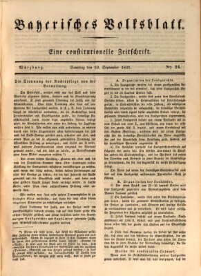 Bayerisches Volksblatt Samstag 10. September 1831