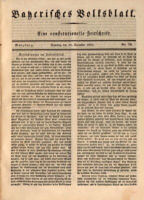 Bayerisches Volksblatt Samstag 31. Dezember 1831
