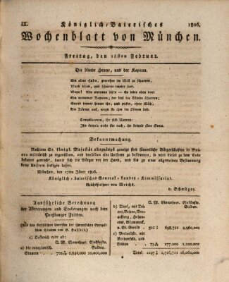 Königlich-baierisches Wochenblatt von München (Kurpfalzbaierisches Wochenblatt) Freitag 28. Februar 1806