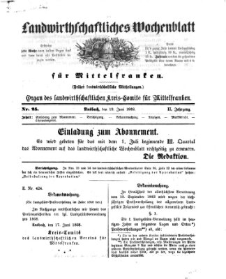 Landwirthschaftliches Wochenblatt für Mittel-Franken Freitag 19. Juni 1868
