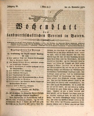 Wochenblatt des Landwirtschaftlichen Vereins in Bayern Dienstag 28. November 1820