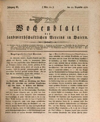 Wochenblatt des Landwirtschaftlichen Vereins in Bayern Dienstag 12. Dezember 1820