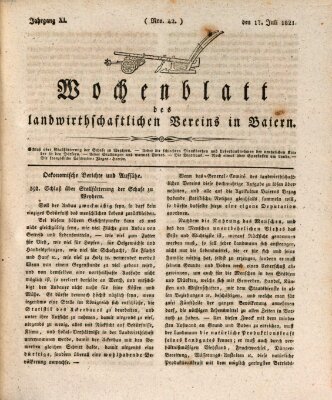 Wochenblatt des Landwirtschaftlichen Vereins in Bayern Dienstag 17. Juli 1821