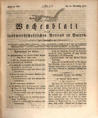 Wochenblatt des Landwirtschaftlichen Vereins in Bayern Dienstag 12. November 1822