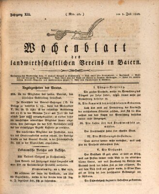 Wochenblatt des Landwirtschaftlichen Vereins in Bayern Dienstag 1. Juli 1823